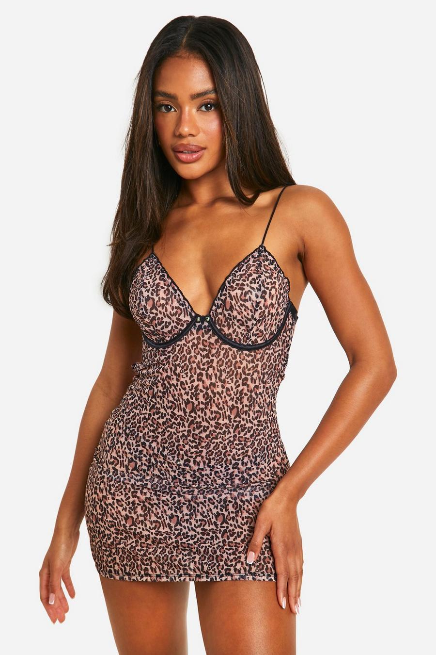 Leopard Mesh Underwire Babydoll image number 1