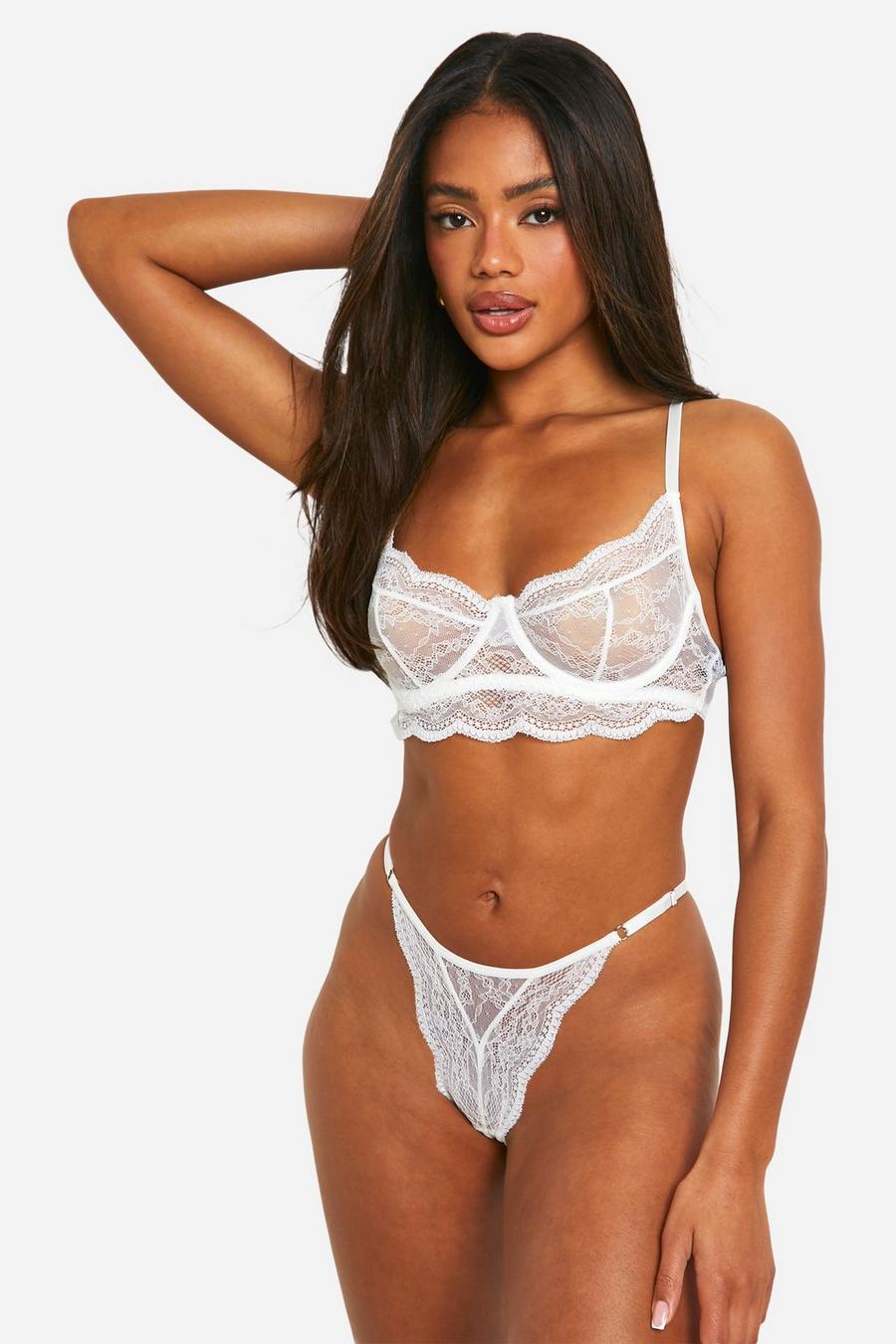 White Lace Underwire Bra And Thong Set 