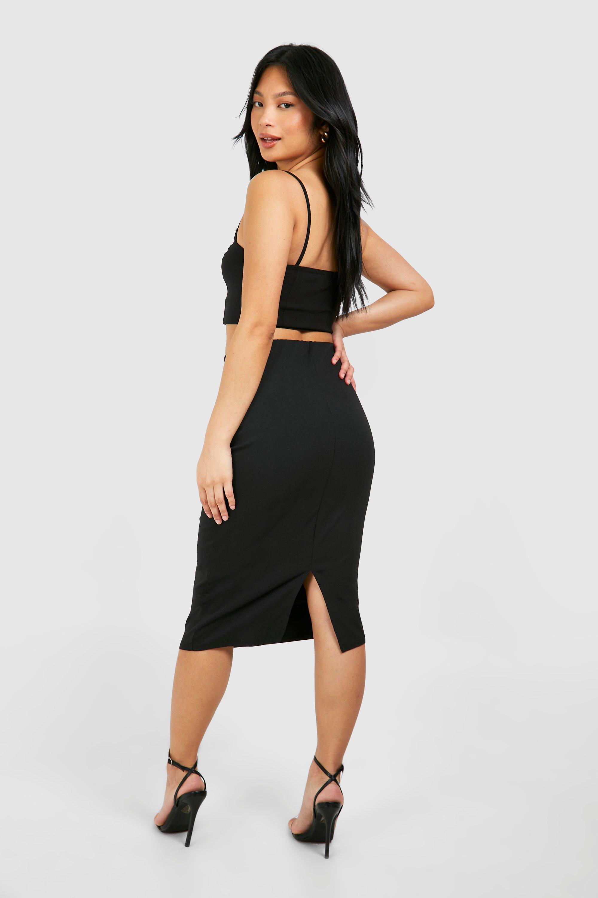 Petite Woven Stretch Midi Skirt