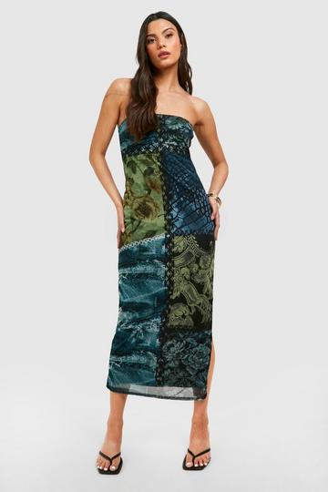 Bandeau Printed Mesh Midi Dress multi