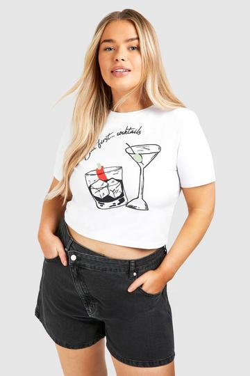 White Plus But First Cocktails Baby Tee