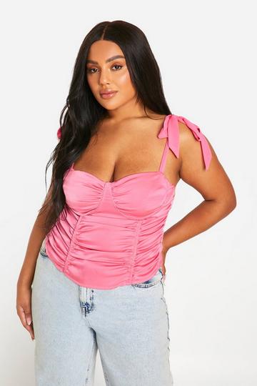 Pink Plus Tie Shoulder Ruched Body Corset Top