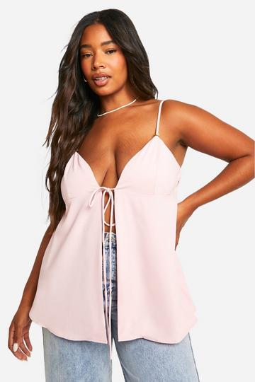 Plus Rose Detail Tie Front Cami Top pink