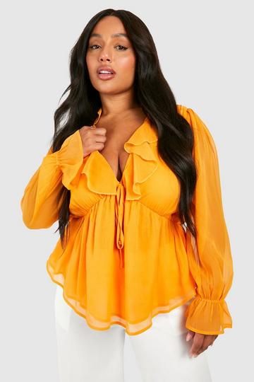 Plus Ruffle Tie Front Smock Top orange