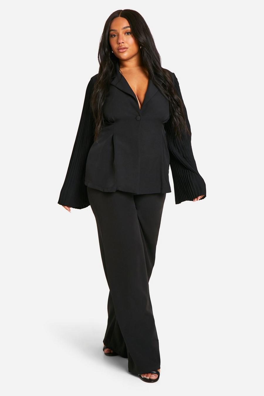 Black Plus Pleated Flared Sleeve Tailored Blazer image number 1