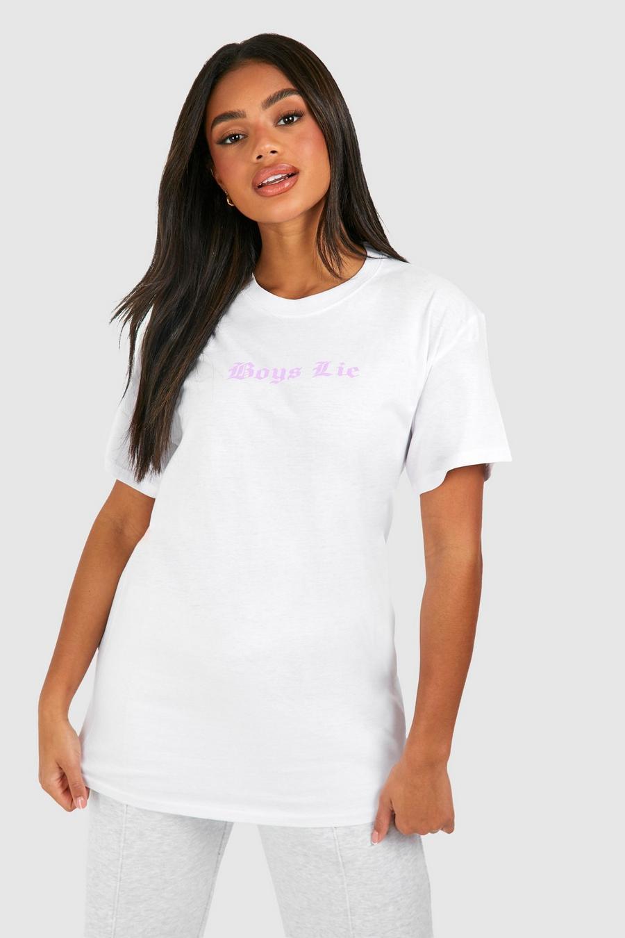 T-shirt oversize en coton à slogan Boys Lie, White image number 1