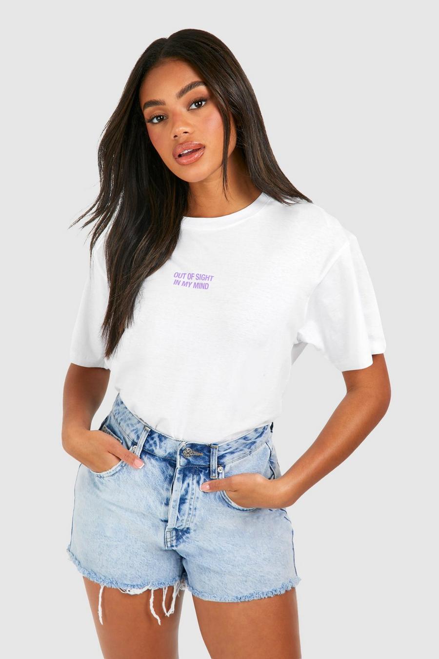 Camiseta oversize de algodón con estampado Out Of Sight In My Mind, White image number 1