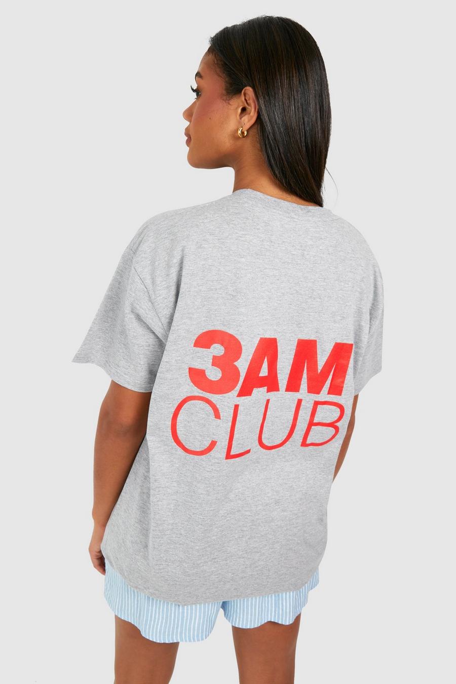 T-shirt oversize in cotone con scritta 3am Club, Grey