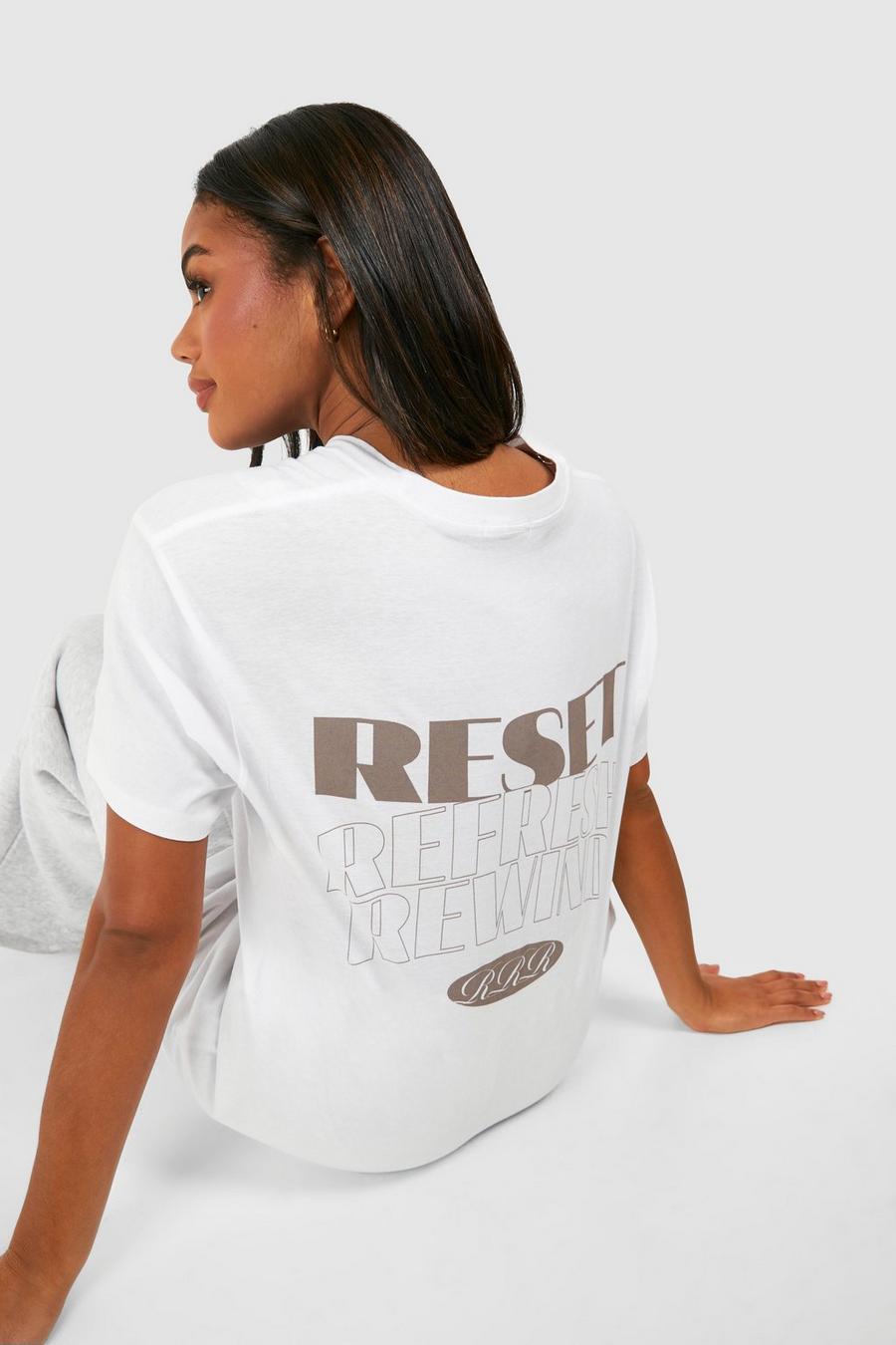 White Oversized Reset Printed Cotton Tee image number 1
