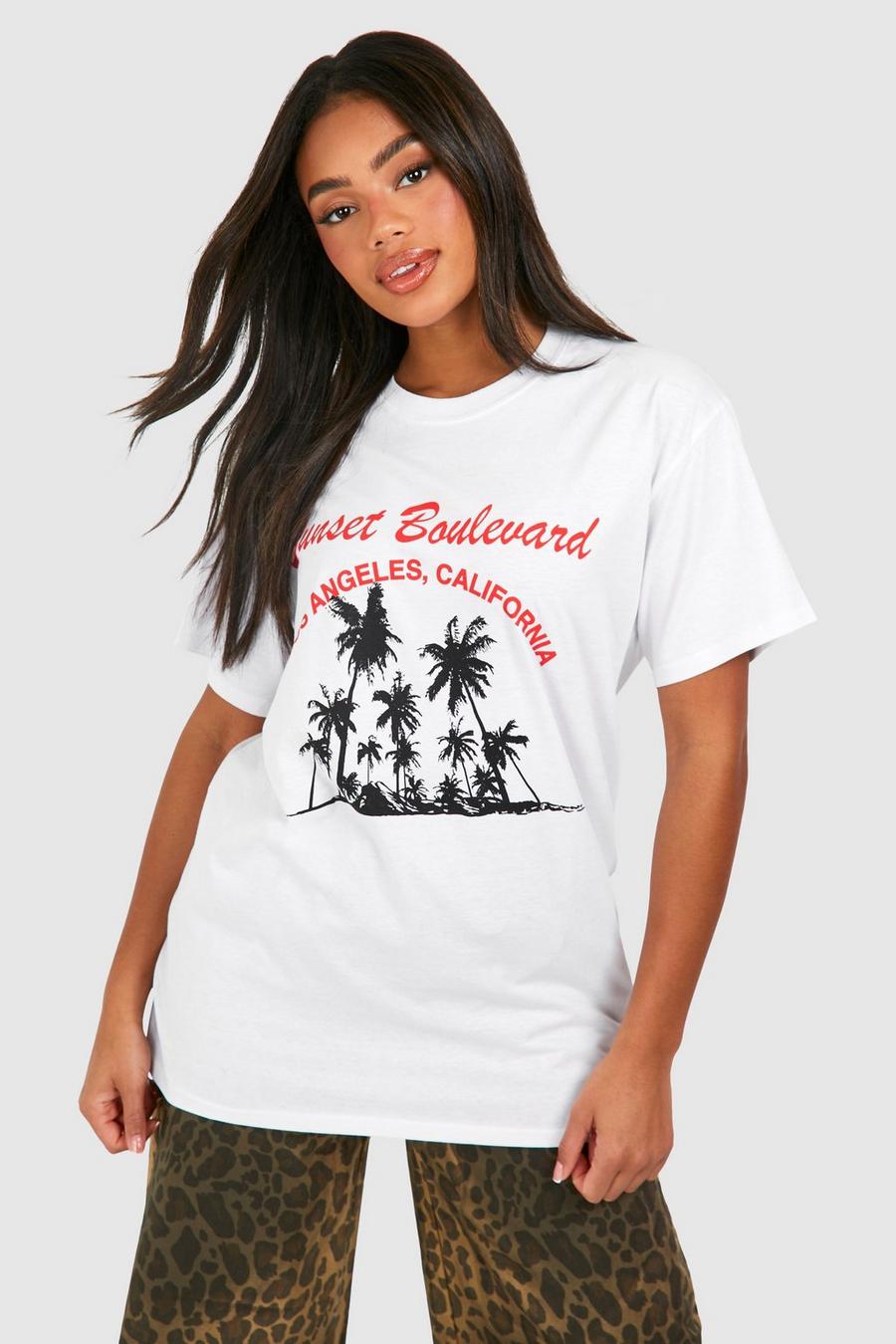 White Los Angeles Oversize t-shirt i bomull med tryck image number 1