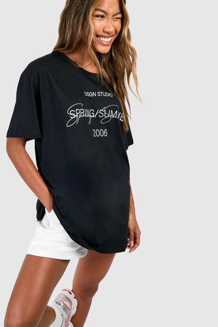 Camiseta oversize de algodón con estampado Design Studio en el pecho, Black