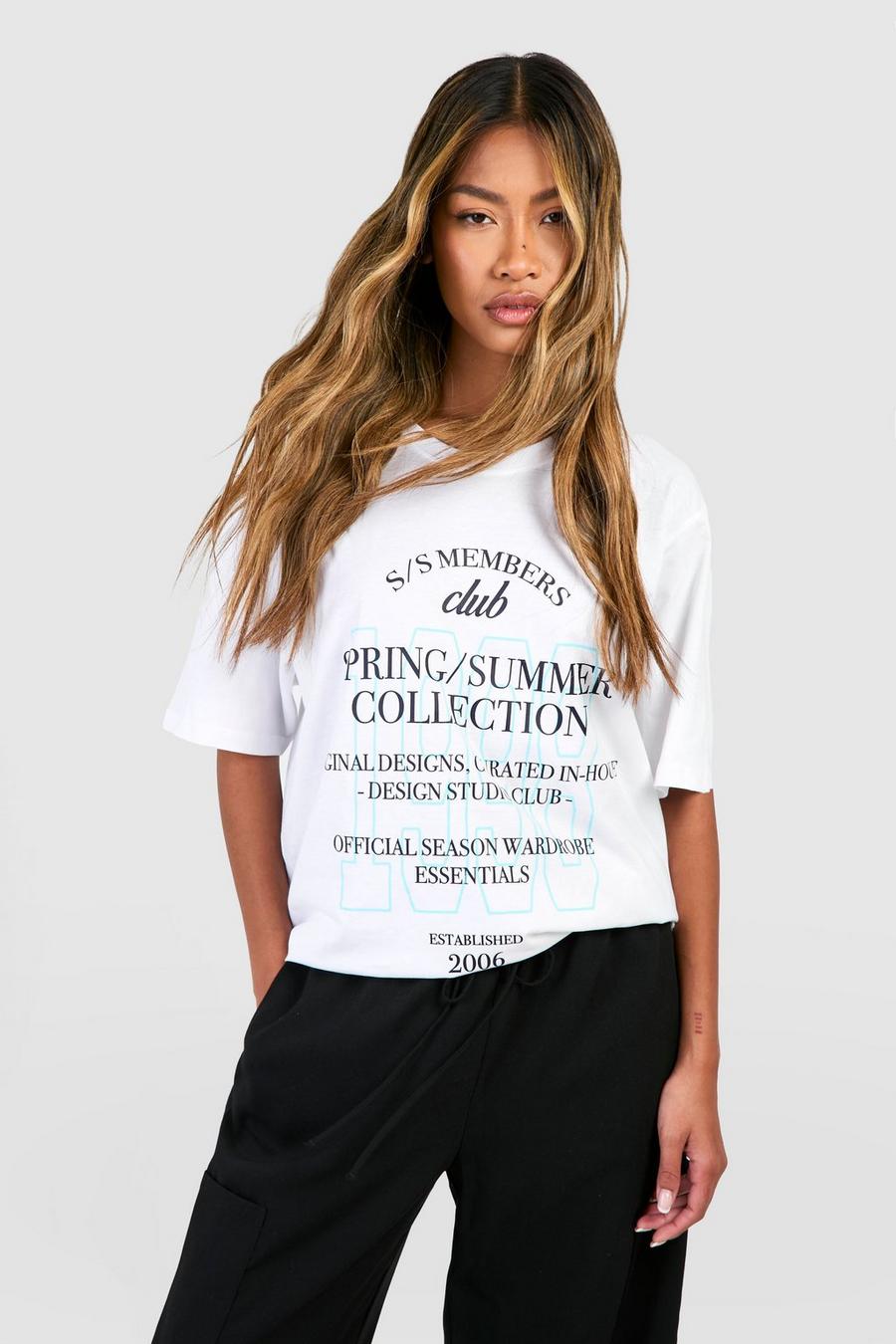 Oversize Baumwoll T-Shirt mit Spring/Sommer Print, White