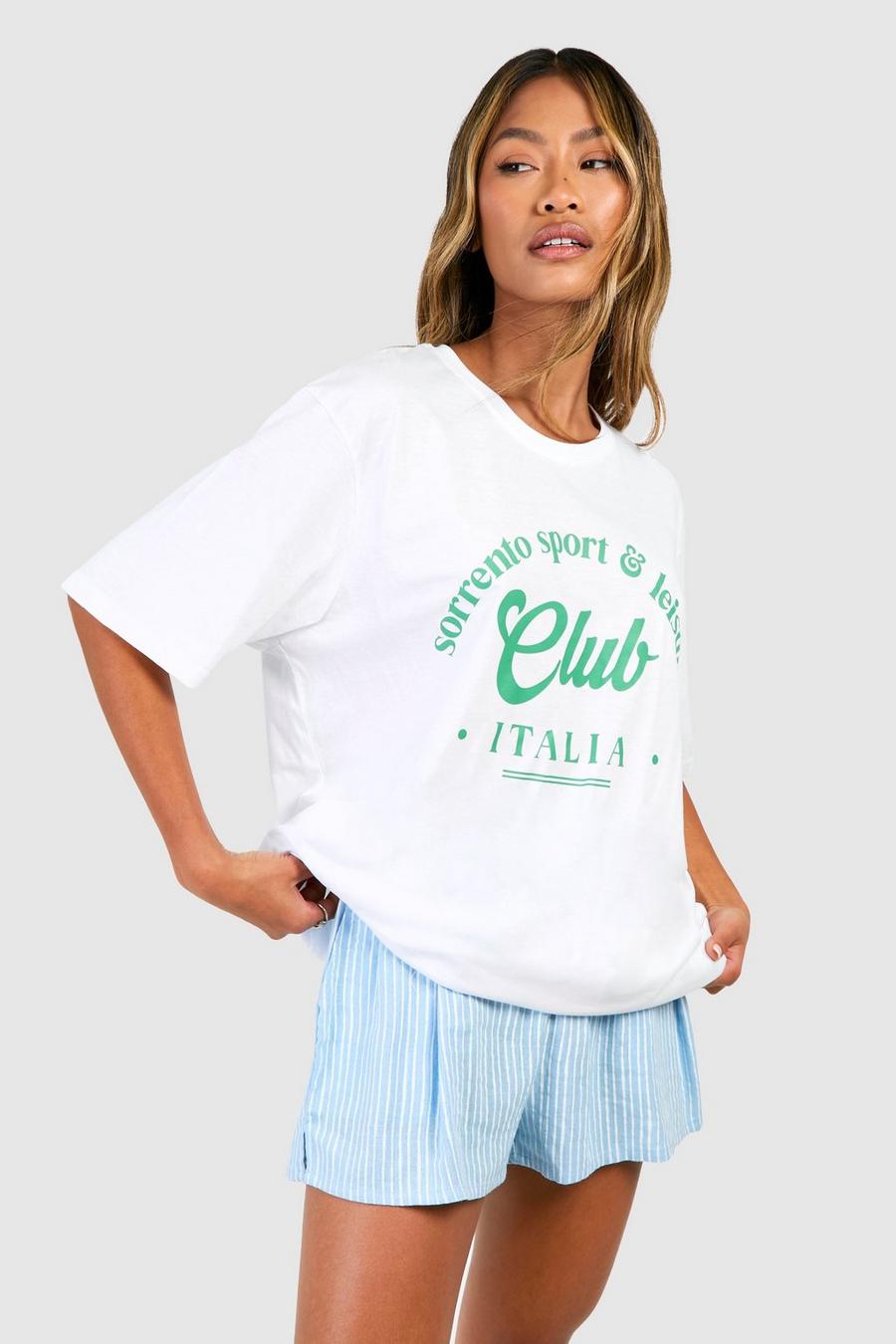 Camiseta oversize de algodón con estampado Sport & Leisure en el pecho, White image number 1