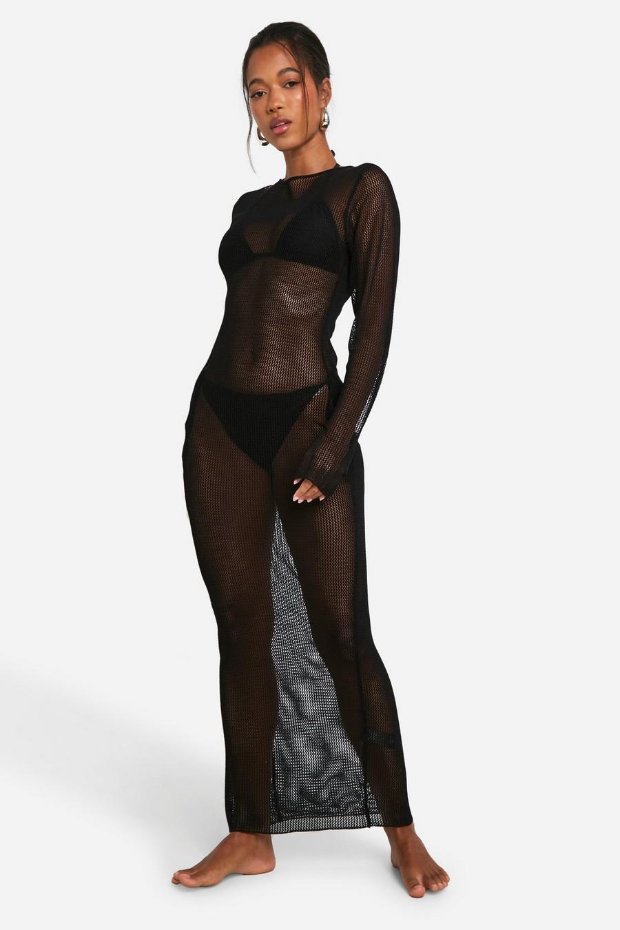 Black Virkad strandklänning med öppen rygg image number 1