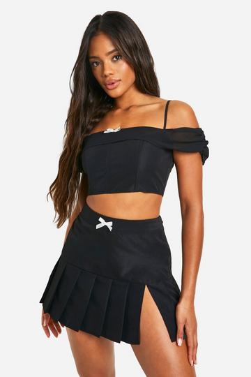 Black Bow Detail Off Shoulder Top