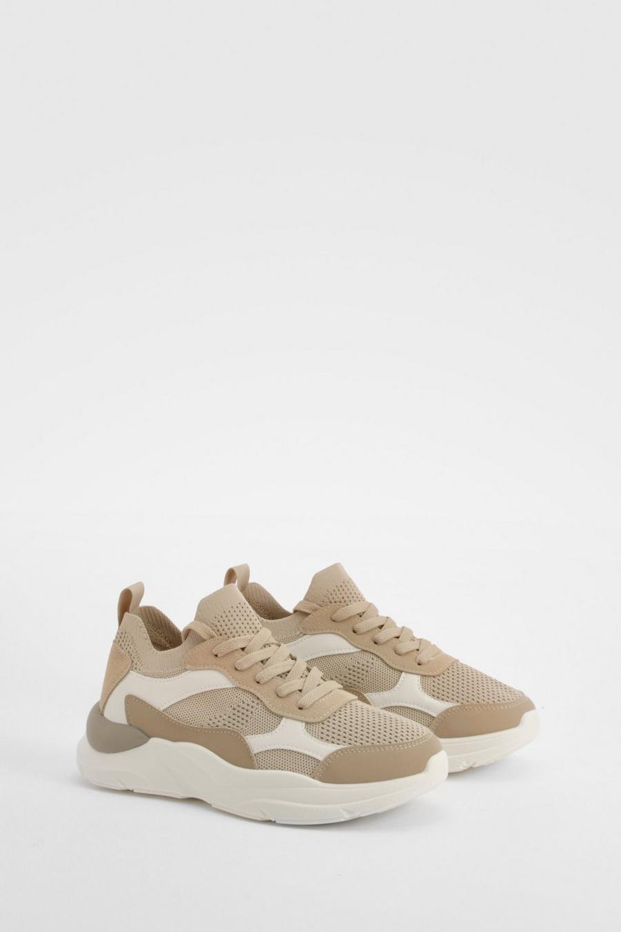 Beige Chunky Panel Detail Sneakers image number 1