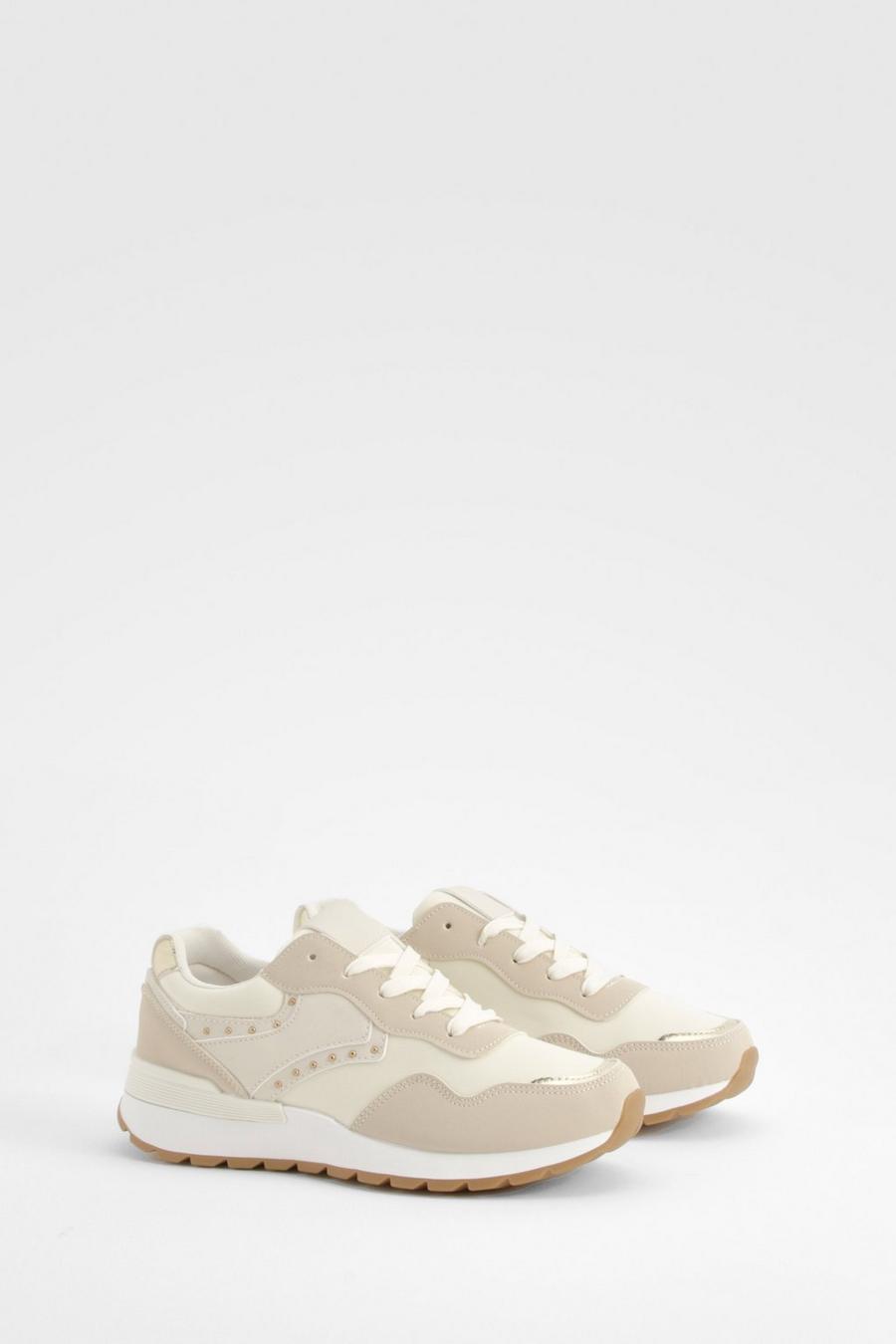 Beige Chunky Contrast Panel Detail Sneakers
