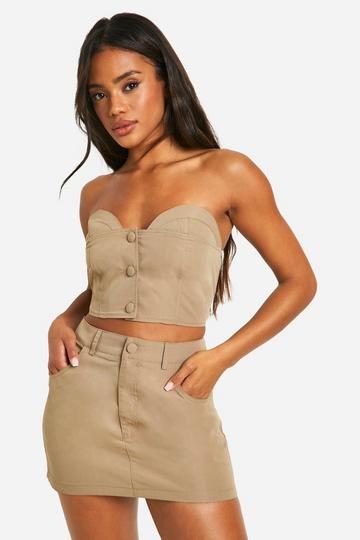 Button Up Sweetheart Corset Top mocha