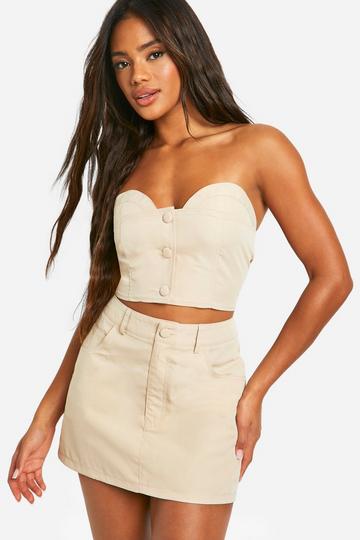 Stone Beige Button Up Sweetheart Corset Top