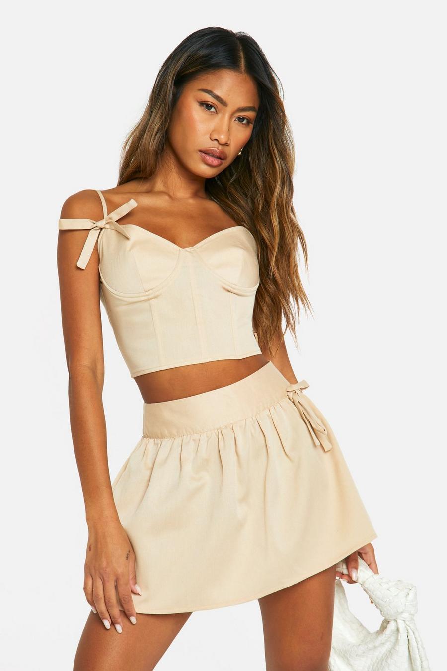 Sand Bow Detail Strappy Corset