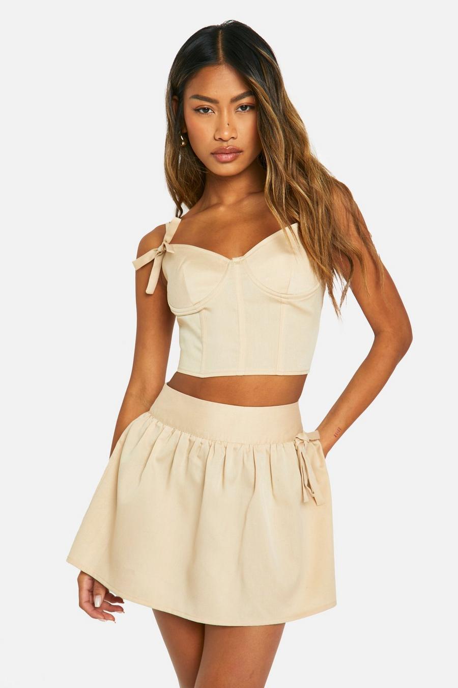 Sand Ruched Bow Mini Skirt image number 1