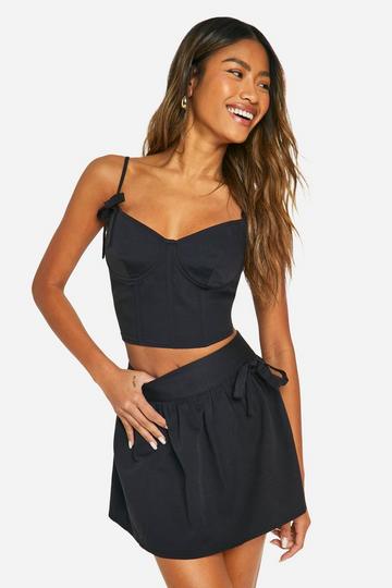 Black Ruched Bow Mini Skirt