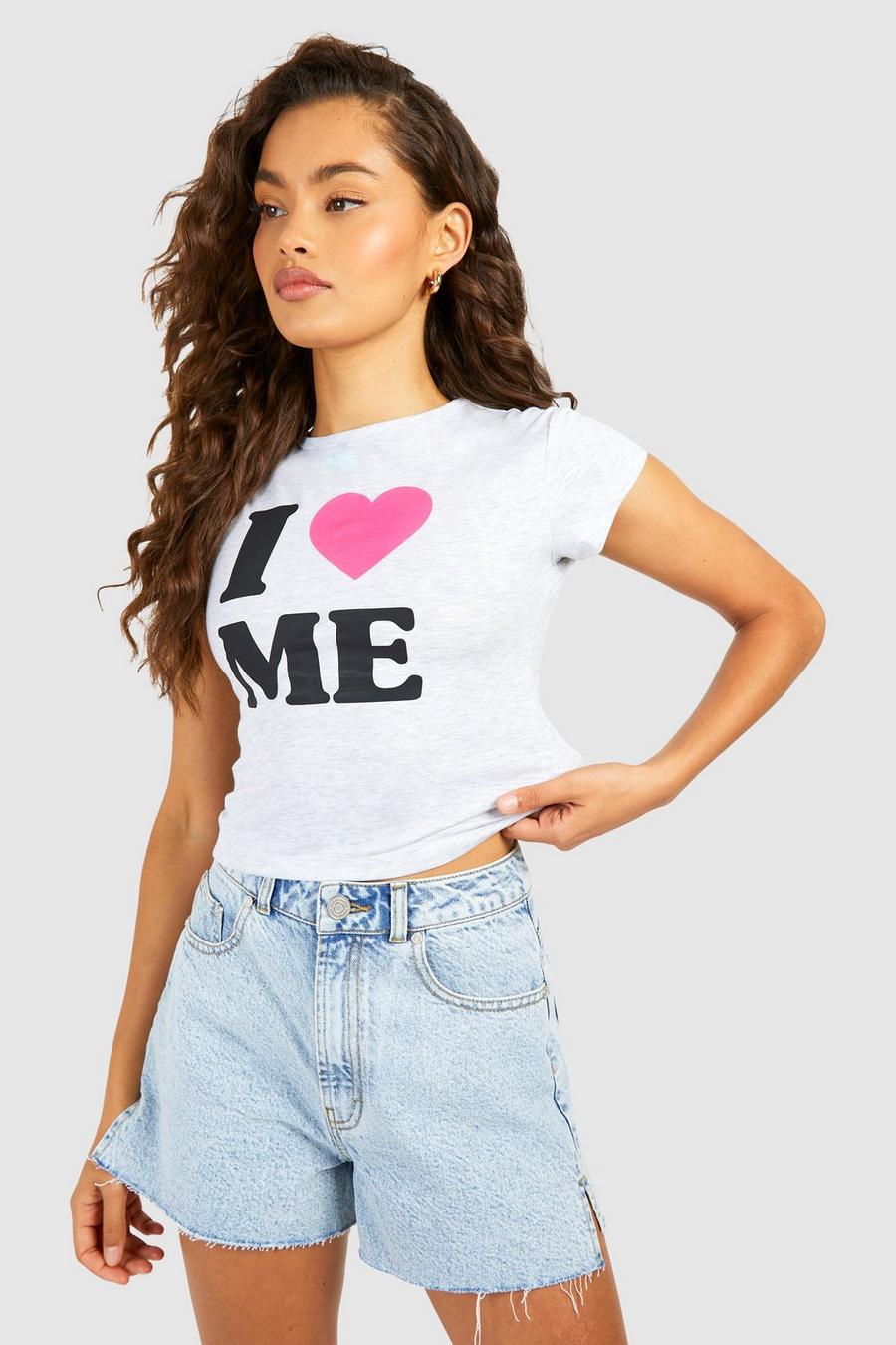 Camiseta con mangas casquillo y estampado I Heart Me, Grey marl image number 1