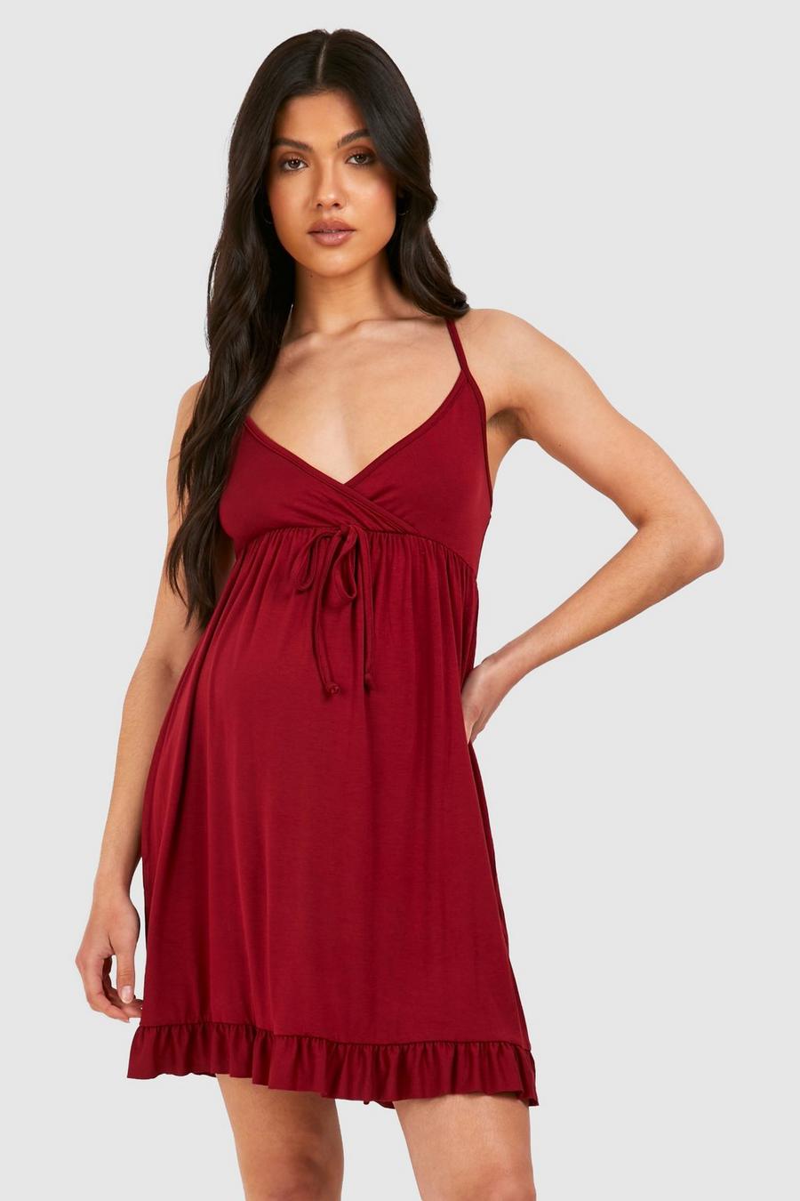 Raspberry Maternity Wrap Front Cami Nightgown