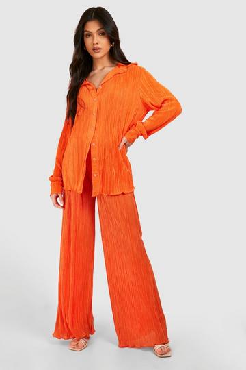 Orange Maternity Wide Leg Plisse Trousers