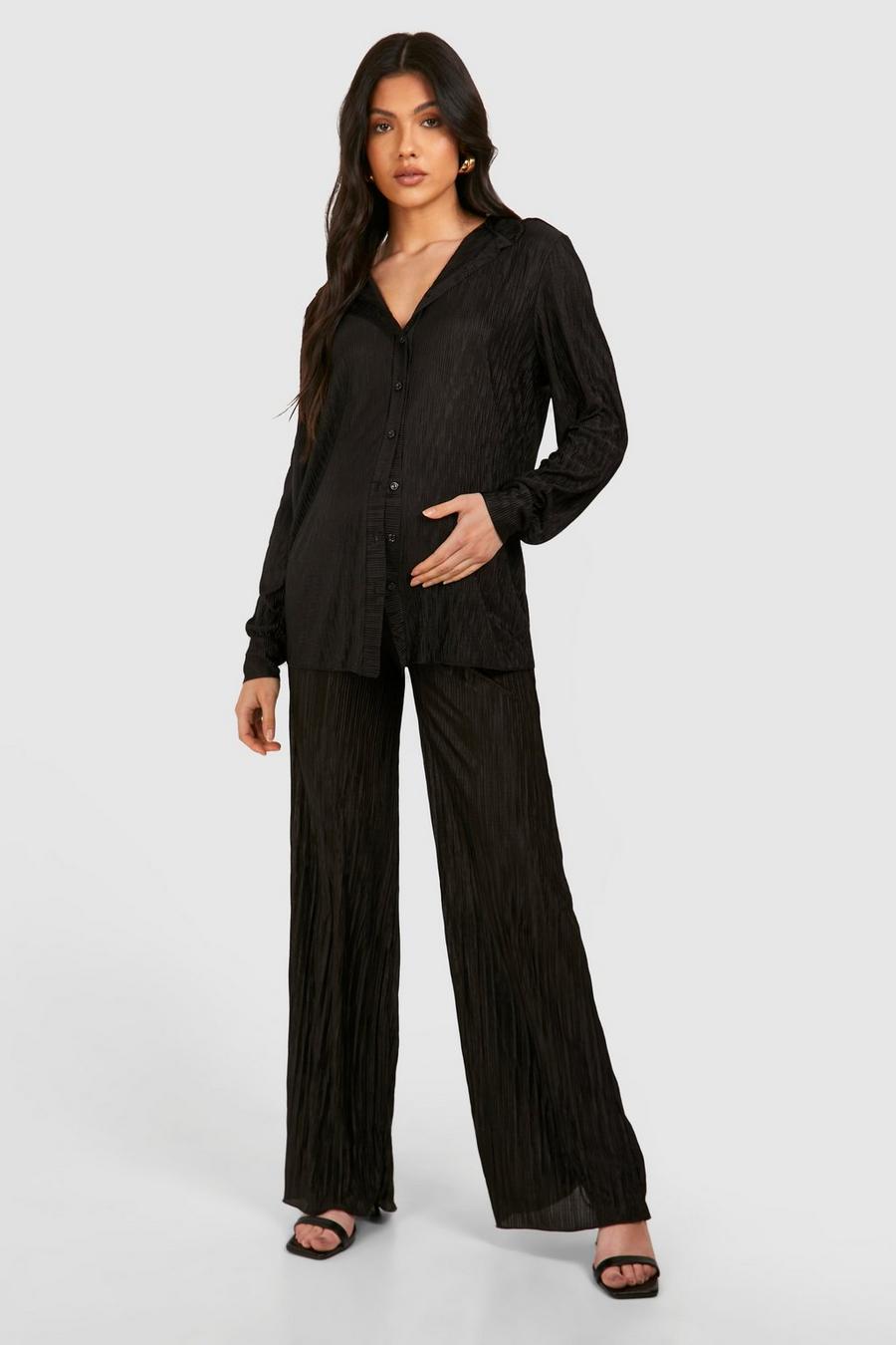 Maternité - Pantalon de grossesse large plissé, Black image number 1