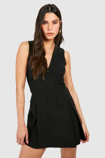 Black Corset Detail Bengaline Mini Dress