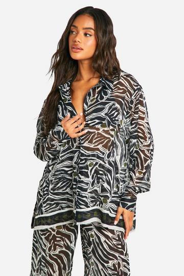 Abstract Print Textured Beach Shirt black