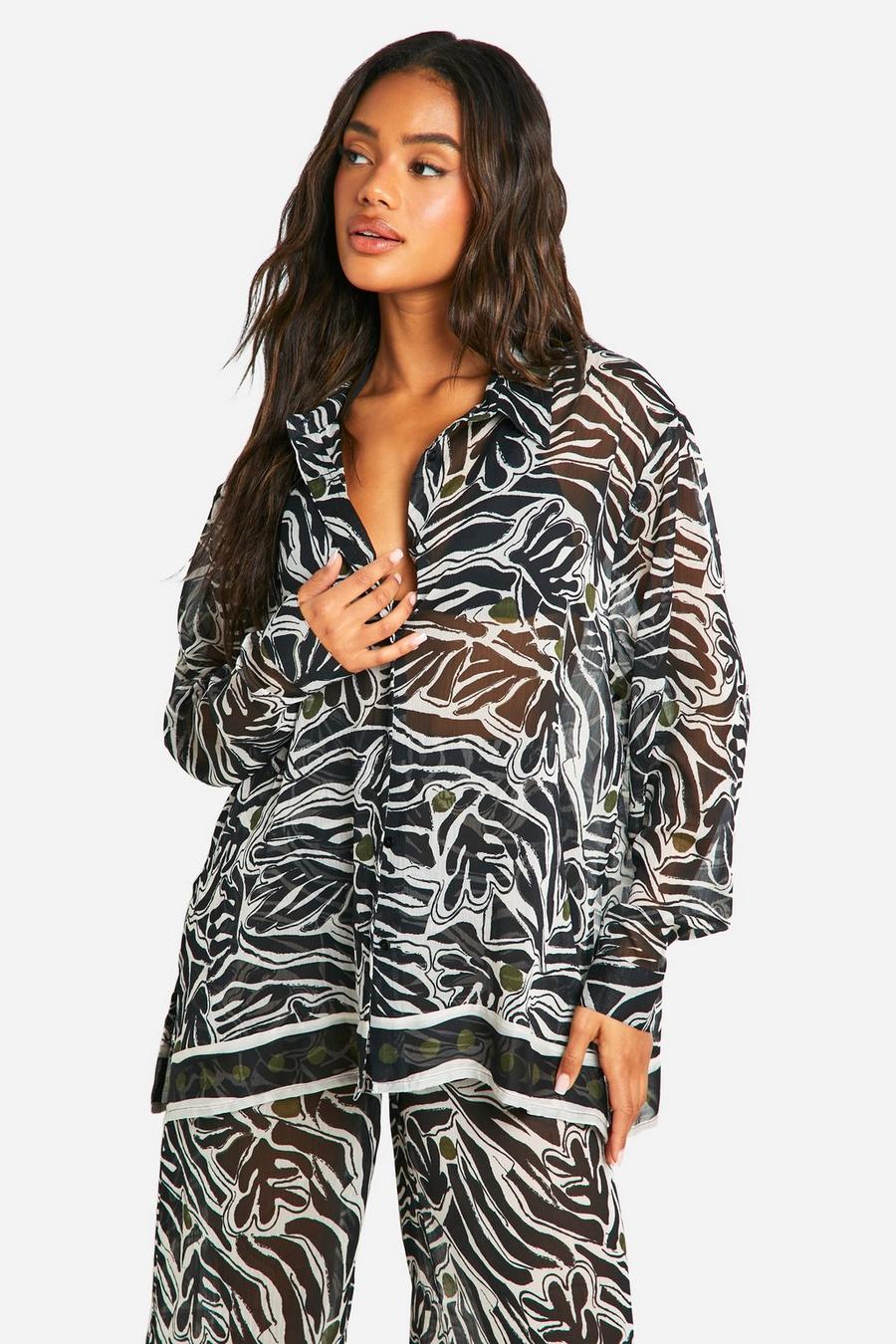 Black Abstract Print Textured Beach Shirt image number 1