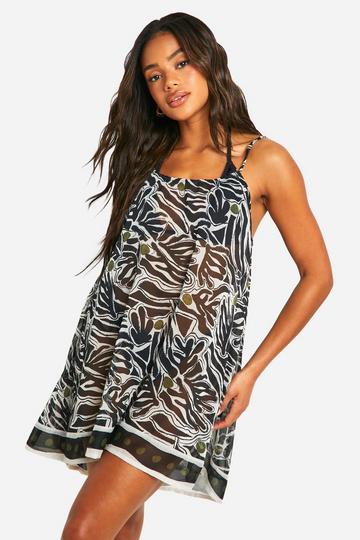 Abstract Print Textured Beach Cover-up Dress black