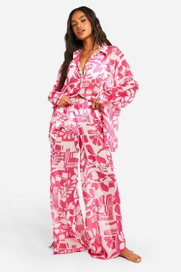 Abstract Print Textured Beach Trouser pink