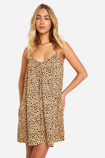 Tan Brown Leopard Print Swing Beach Mini Dress