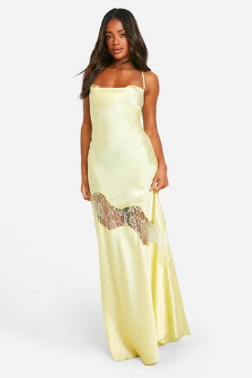 Satin Lace Mix Maxi Dress lemon