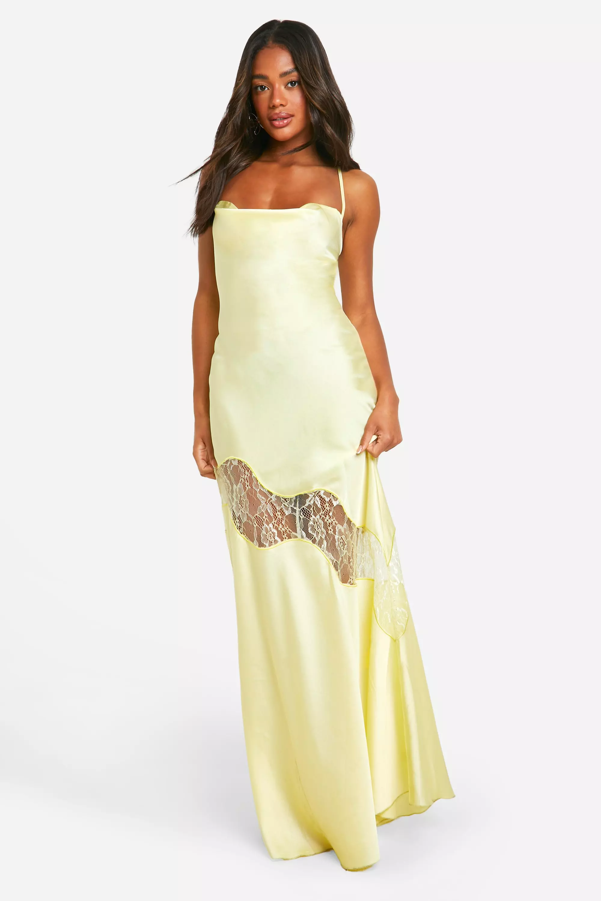 Lemon Satin Lace Mix Maxi Dress alternative image