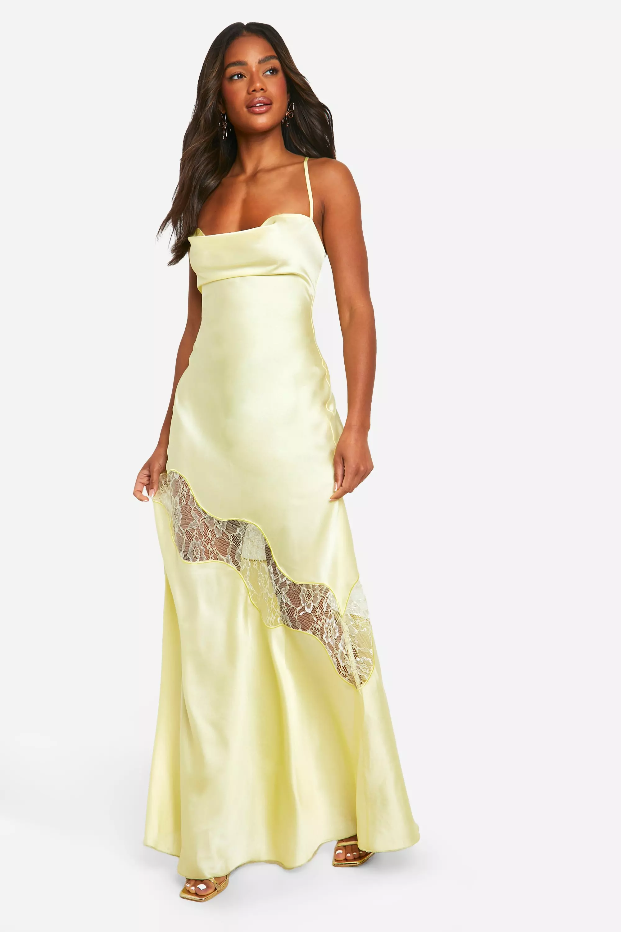 Lemon Satin Lace Mix Maxi Dress alternative image