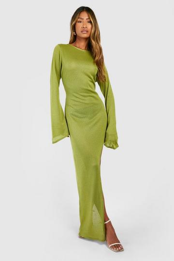 Flare Sleeve Split Leg Snit Maxi Dress pear