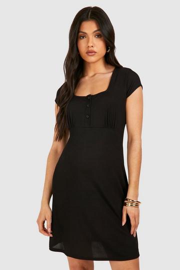 Maternity Ribbed Milkmaid Mini Smock Dress black