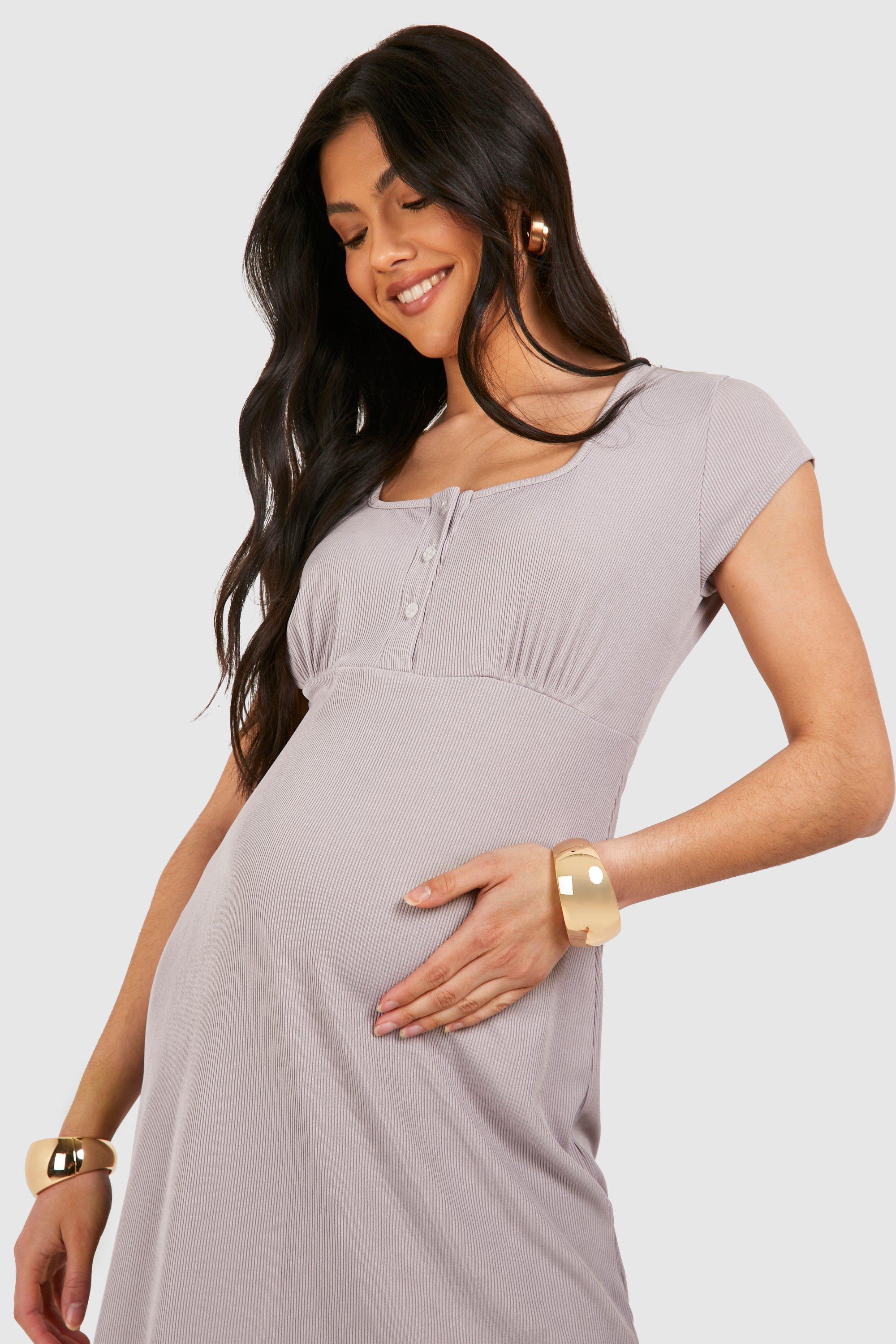 Maternity Ribbed Milkmaid Mini Smock Dress boohoo NZ