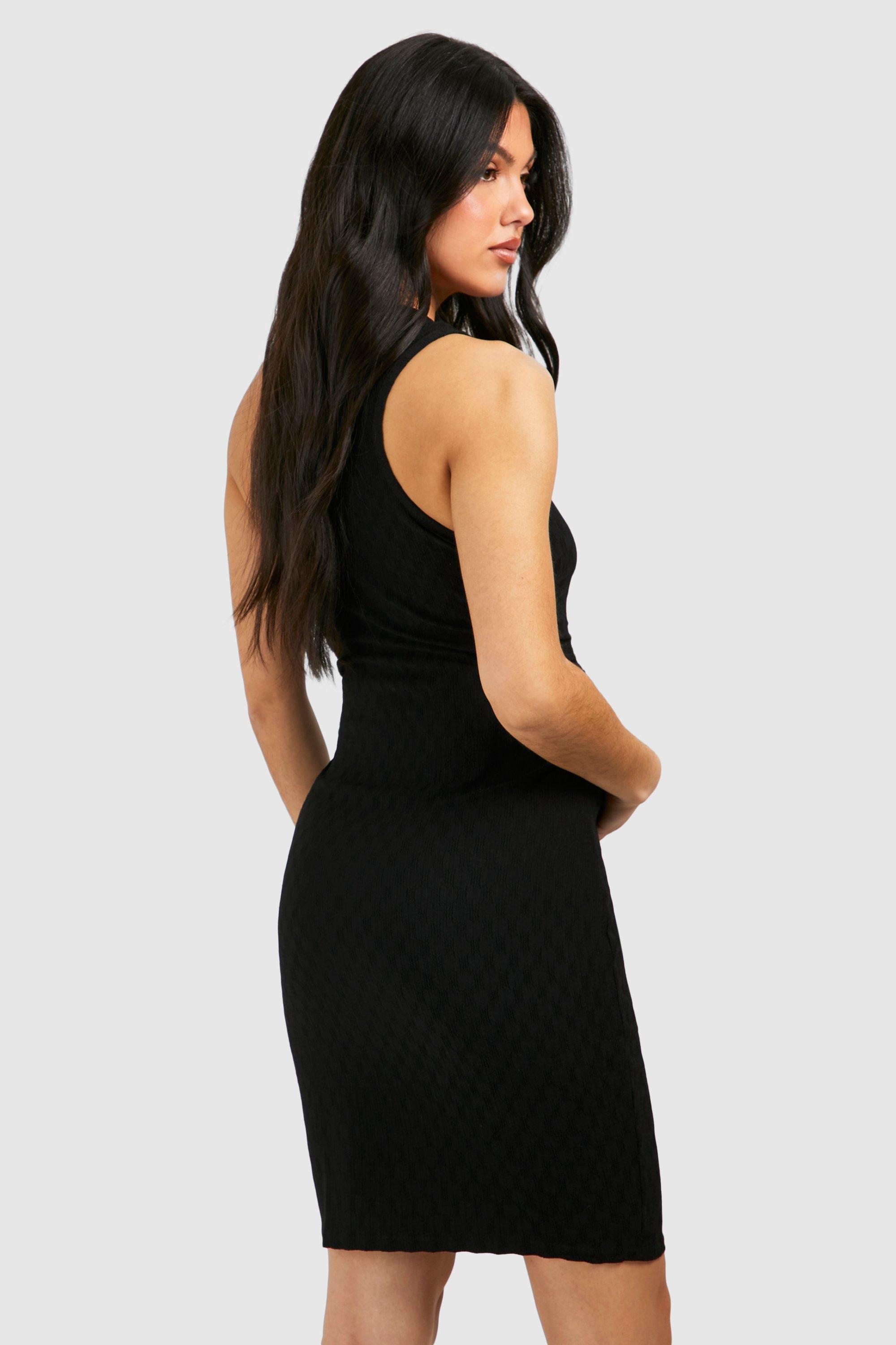 Maternity Racer Neck Textured Ruched Side Mini Dress | boohoo