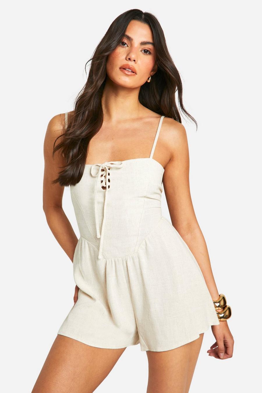 Stone Linen Lace Up Flippy Playsuit image number 1