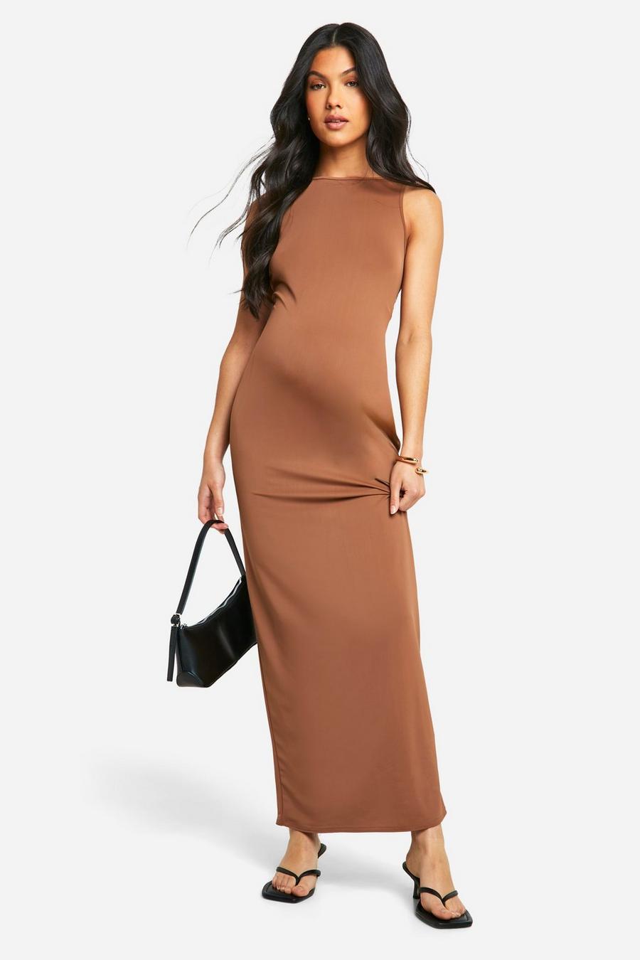 Maternity Premium Slink Racer Neck Midaxi Dress, Light brown