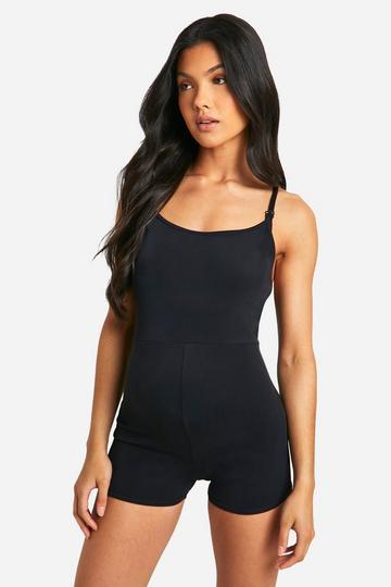 Maternity Premium Slinky Detachable Strap Sleeveless Romper black