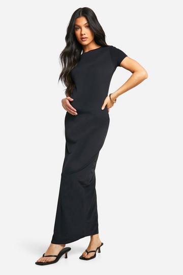 Maternity Premium Slinky Short Sleeve Maxi Dress black
