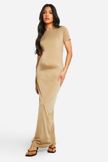 Maternity Premium Slinky Short Sleeve Maxi Dress light khaki