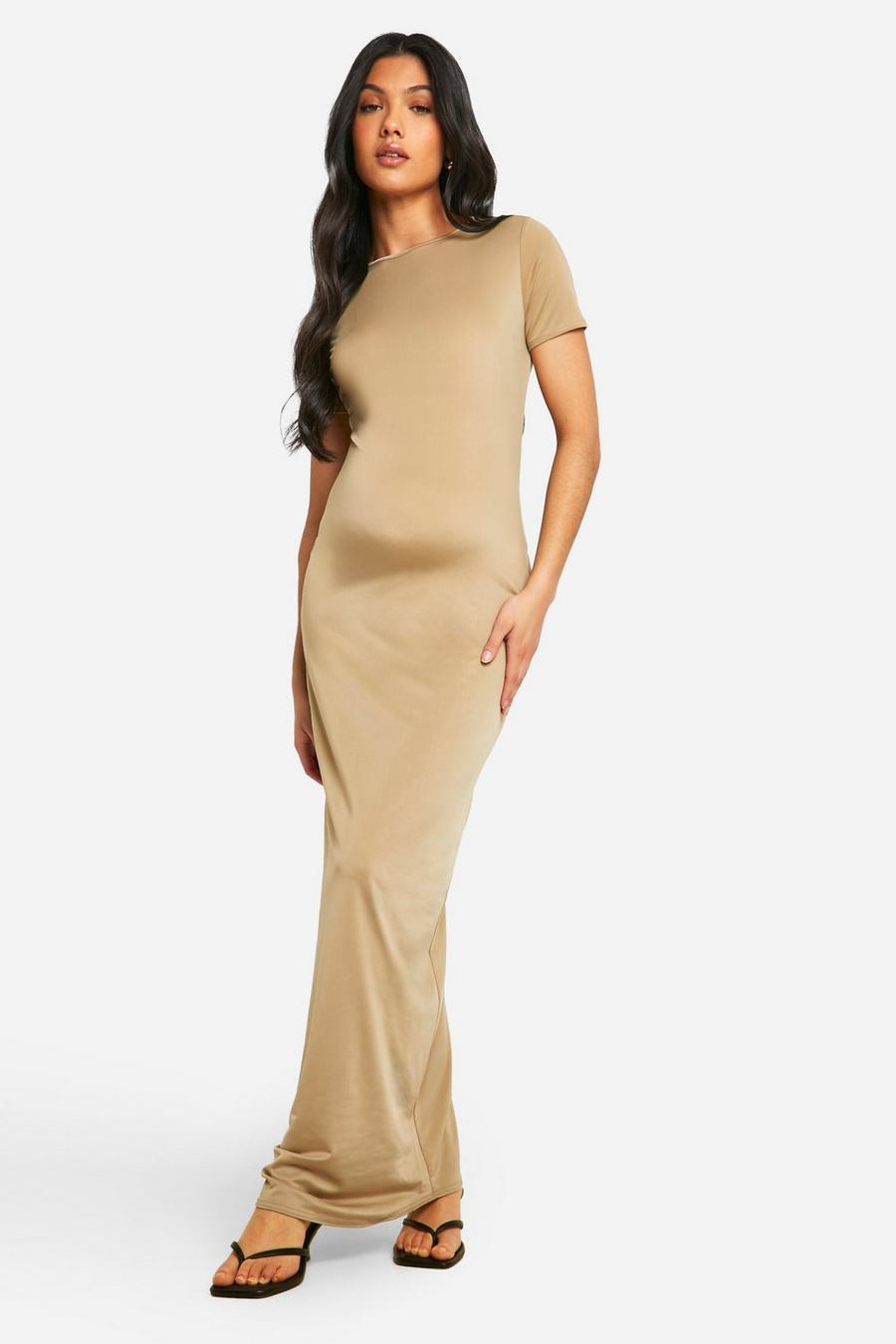 Light khaki Maternity Premium Slinky Short Sleeve Maxi Dress