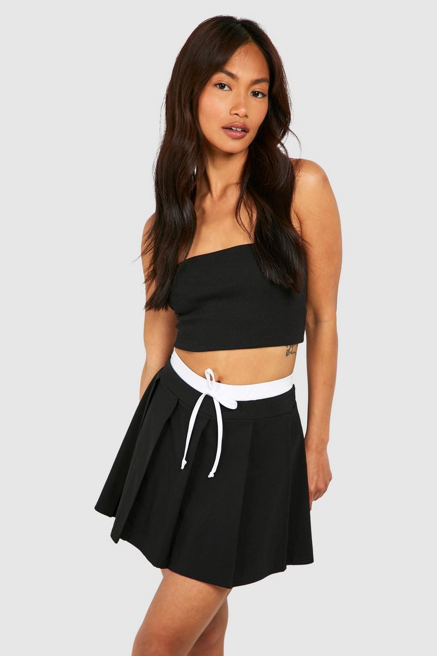 Falda pantalón con cintura en contraste, Black image number 1